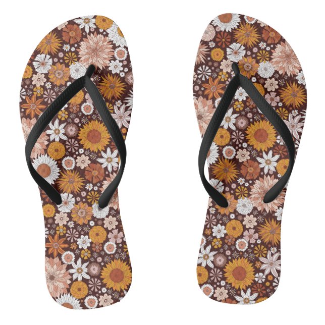 Groovy Retro Flower Garden Pattern Jandals (Footbed)