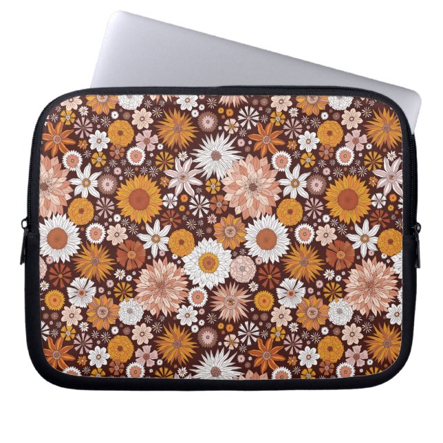 Groovy Retro Flower Garden Pattern Laptop Sleeve (Front)