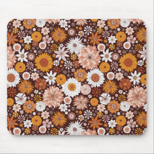 Groovy Retro Flower Garden Pattern Mouse Pad