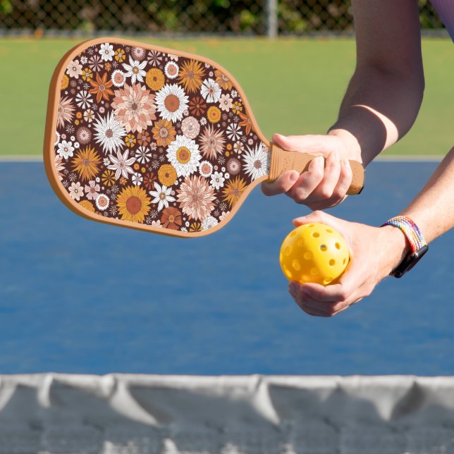 Groovy Retro Flower Garden Pattern Pickleball Paddle (Insitu)