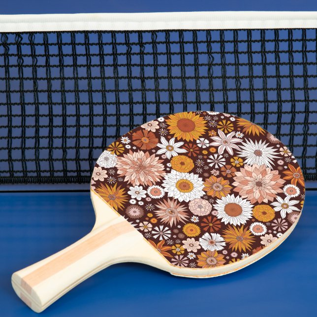 Groovy Retro Flower Garden Pattern Ping Pong Paddle (Insitu)