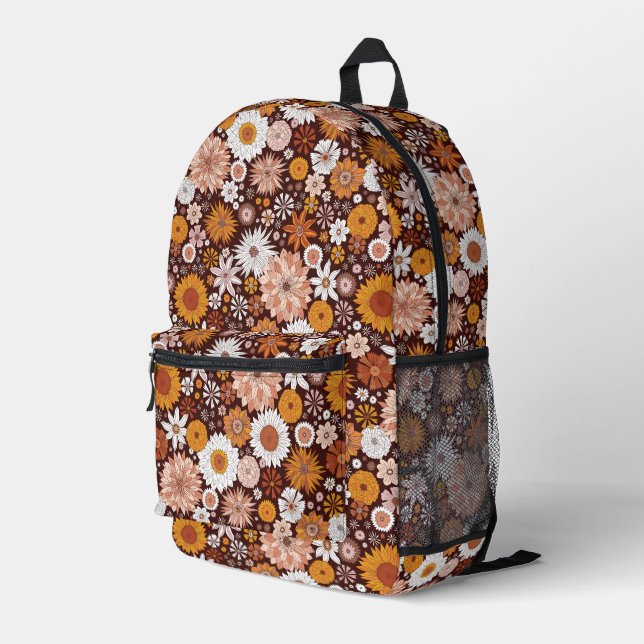 Groovy Retro Flower Garden Pattern Printed Backpack (Back Corner Right)