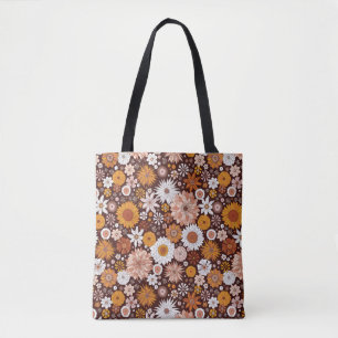Groovy Retro Flower Garden Pattern Tote Bag
