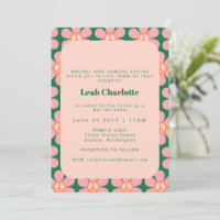 Groovy Retro Flower Peace Pink Green Bat Mitzvah