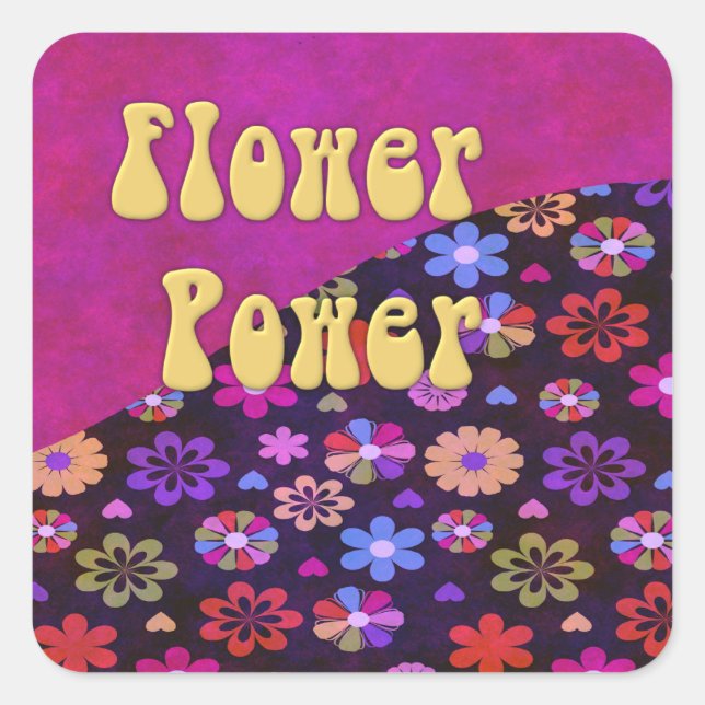 Groovy Retro Flower Power 60s 70s Square Sticker (Front)