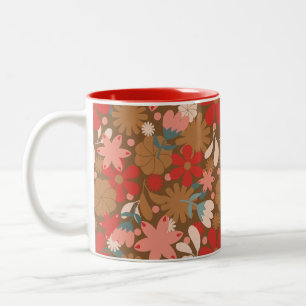 Groovy Retro Flower Power in Red Two-Tone Coffee Mug