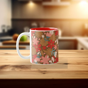 Groovy Retro Flower Power in Red Two-Tone Coffee Mug