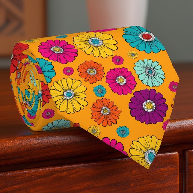 Groovy Retro Flower Power Mens Necktie (Creator Uploaded)