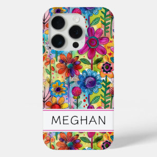 Groovy Retro Flower Power Personalised iPhone 15 Pro Case