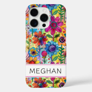 Groovy Retro Flower Power Personalised iPhone 16 Pro Case
