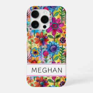 Groovy Retro Flower Power Personalised iPhone 16 Pro Case
