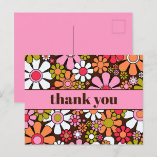 Groovy Retro Flower Power Thank You Postcard