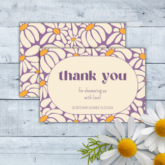 Groovy Retro Flowers Baby Shower Thank you Card