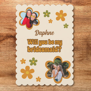 Groovy Retro Flowers Bridesmaid Proposal Photo Card