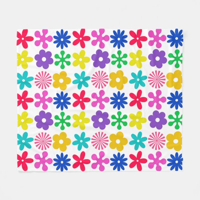 GROOVY RETRO FLOWERS FLEECE BLANKET (Front (Horizontal))
