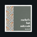 Groovy Retro Green Mushrooms Custom Bat Mitzvah  Napkin<br><div class="desc">Groovy Retro Green Mushrooms Custom Bat Mitzvah Napkins</div>