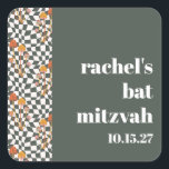 Groovy Retro Green Mushrooms Custom Bat Mitzvah  Square Sticker<br><div class="desc">Groovy Retro Green Mushrooms Custom Bat Mitzvah Square Sticker</div>
