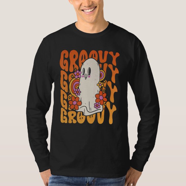 Groovy Retro Halloween Ghost Floral 60s & 70s Styl T-Shirt (Front)
