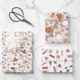 Groovy Retro Halloween Neutral Colours Kids Wrapping Paper Sheet