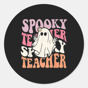 Groovy Retro Halloween Spooky Teacher Trick Or Tea Classic Round Sticker