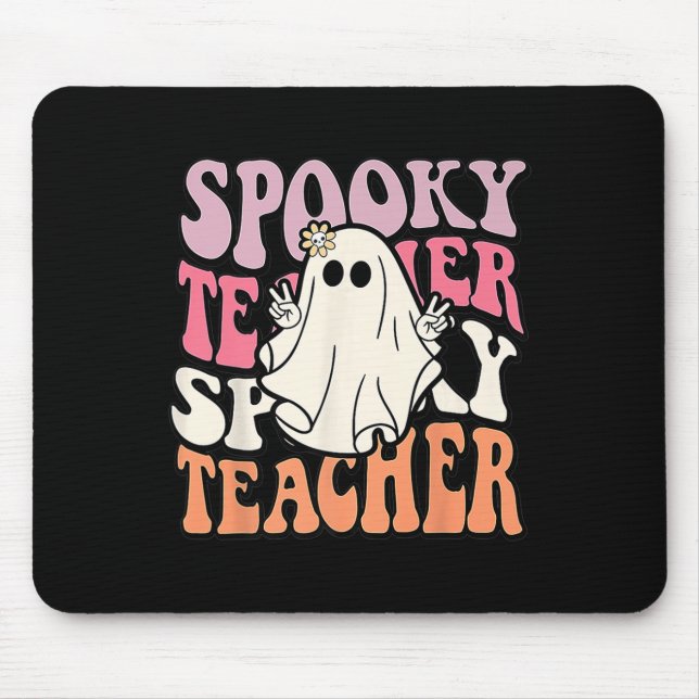 Groovy Retro Halloween Spooky Teacher Trick Or Tea Mouse Pad (Front)