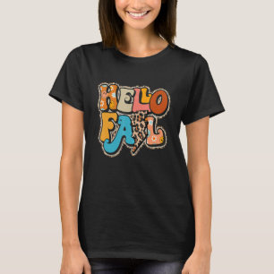 Groovy Retro Hello Fall Leopard Lightning Bolt Aut T-Shirt