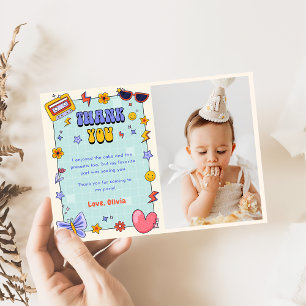 Groovy Retro Hippie Birthday Photo Thank You Card