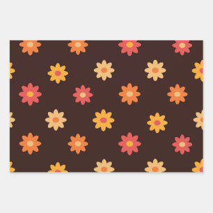 Groovy Retro Hippie Colourful Flowers Pattern    Wrapping Paper Sheet