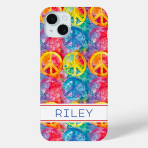 Groovy Retro Hippie Peace Sign Personalized iPhone 15 Mini Case