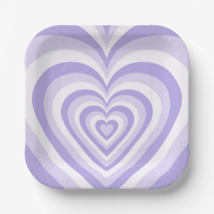 Groovy Retro Hippie Purple Heart Paper Plate