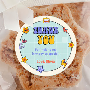 Groovy Retro Hippie Thank You Birthday Party  Classic Round Sticker