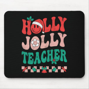 Groovy Retro Holly Xmas Jolly Teacher Christmas Vi Mouse Pad