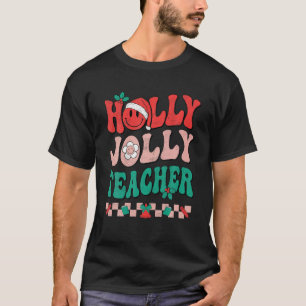 Groovy Retro Holly Xmas Jolly Teacher Christmas Vi T-Shirt