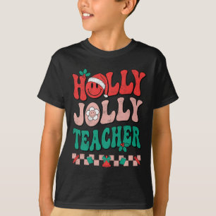 Groovy Retro Holly Xmas Jolly Teacher Christmas Vi T-Shirt