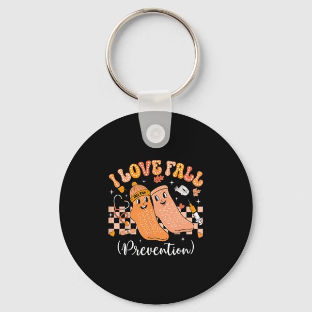 Groovy Retro I Love Fall Prevention Fall Physical  Key Ring (Front)