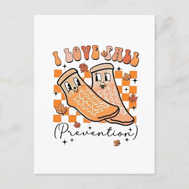 Groovy Retro I Love Fall Prevention Funny  Invitation Postcard (Front)