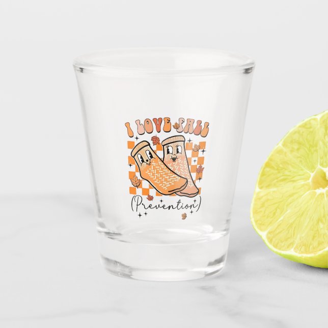 Groovy Retro I Love Fall Prevention Funny  Shot Glass (Front)