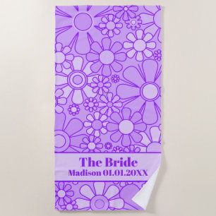 Groovy Retro Lavender Floral Pattern for the Bride Beach Towel
