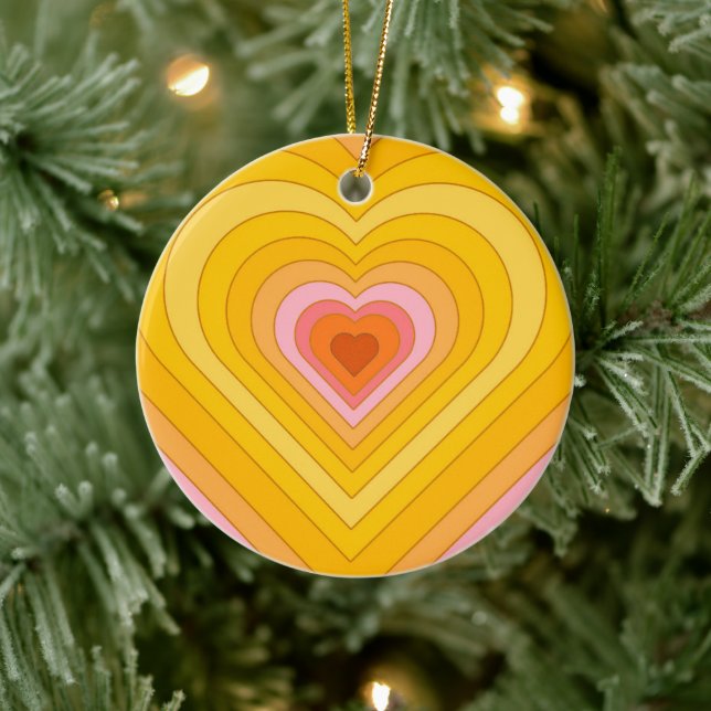 Groovy Retro Layered Heart   Ceramic Tree Decoration (Tree)