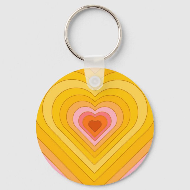 Groovy Retro Layered Heart   Key Ring (Front)