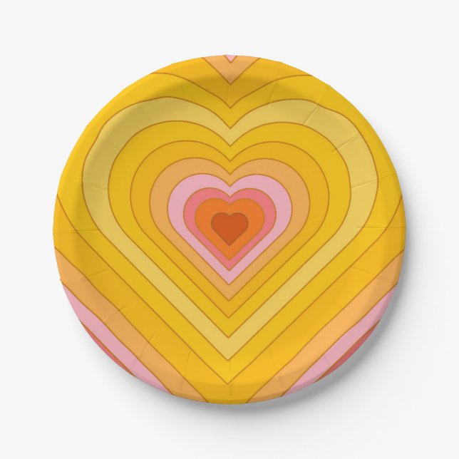 Groovy Retro Layered Heart   Paper Plate (Front)