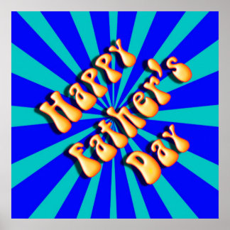 Groovy Retro Light & Dark Blue Father's Day Poster