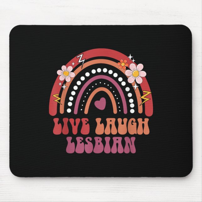 Groovy Retro Live Laugh Lesbian Pride Lgbtq+ Pride Mouse Pad (Front)