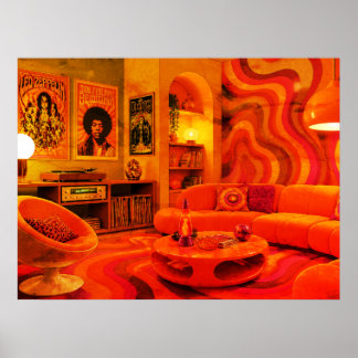Groovy Retro Living 1970 Style Cool Colours Wall Poster