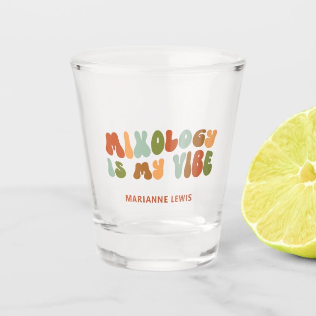 Groovy Retro Mixology Is My Vibe, Mixologist Shot Glass (Front)