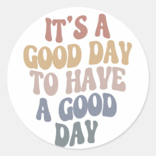 Groovy Retro Modern Text Good Day Positive Vibes Classic Round Sticker
