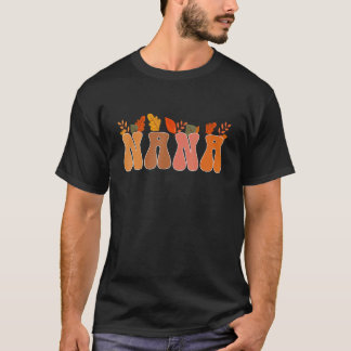 Groovy Retro Nana Vintage Fall Leaves Autumn Seaso T-Shirt