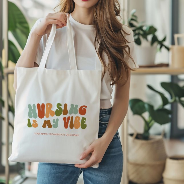 Groovy Retro Nursing is My Vibe, Nurse, Healthcare Tote Bag (Creator Uploaded)