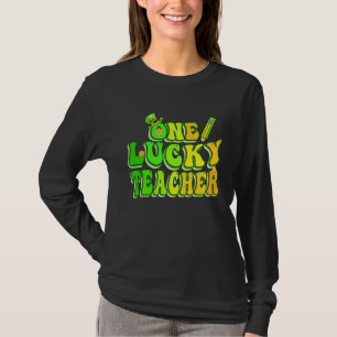 Groovy Retro One Lucky Teacher Irish shamrock St P T-Shirt