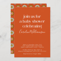 Groovy Retro Orange 70s Flowers Baby Shower 